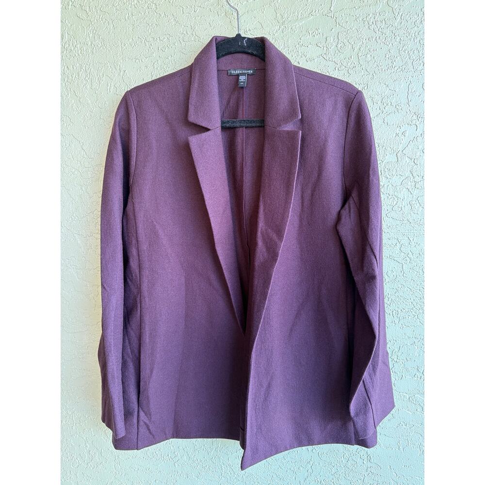 Eileen Fisher Boiled Wool Jersey Blazer Women's Small S Purple Open Front Coat
